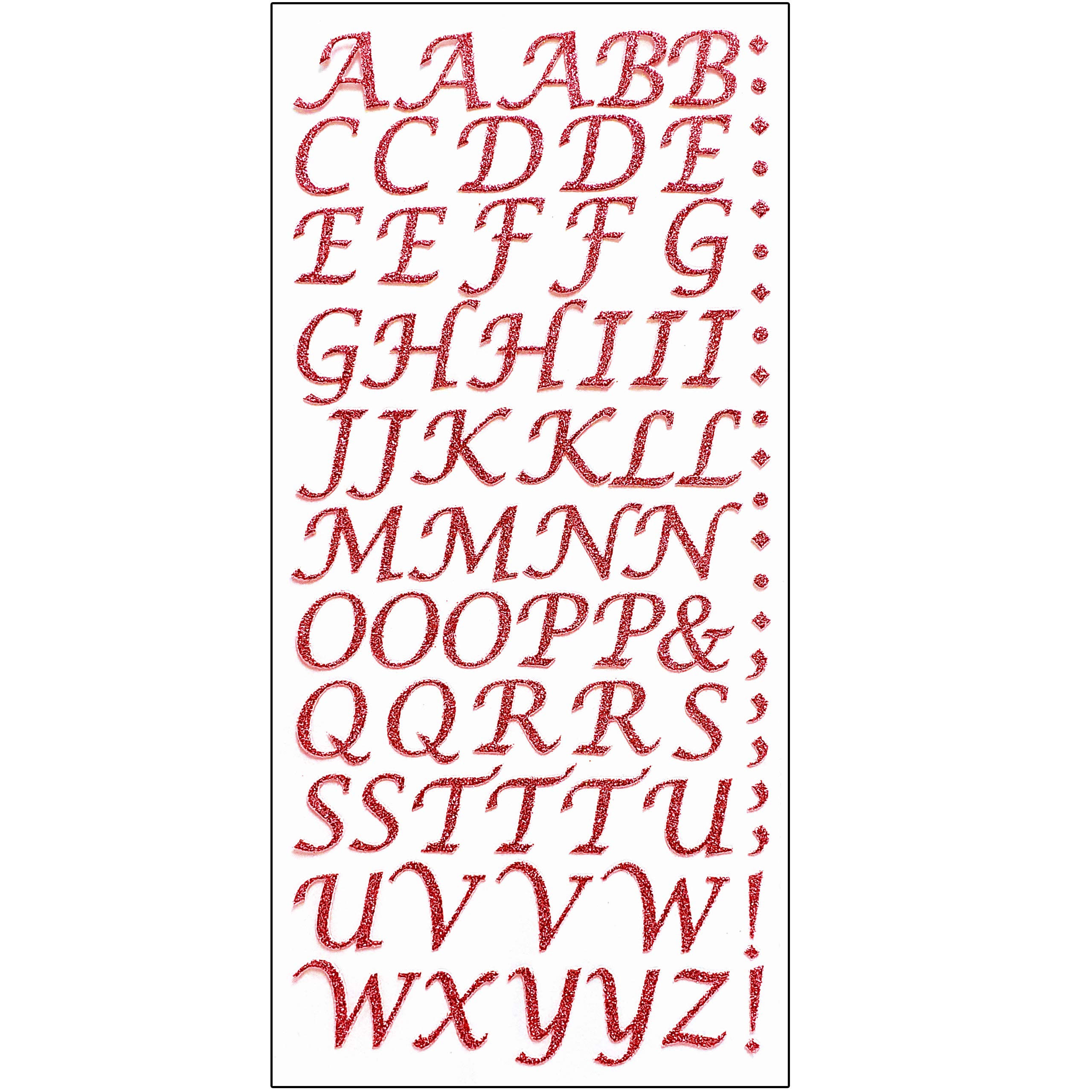 Pebble Eleven Red 15Mm Glitter Script Letter Stickers - Self Adhesive Alphabet Birthday Card Embellishments (Red)