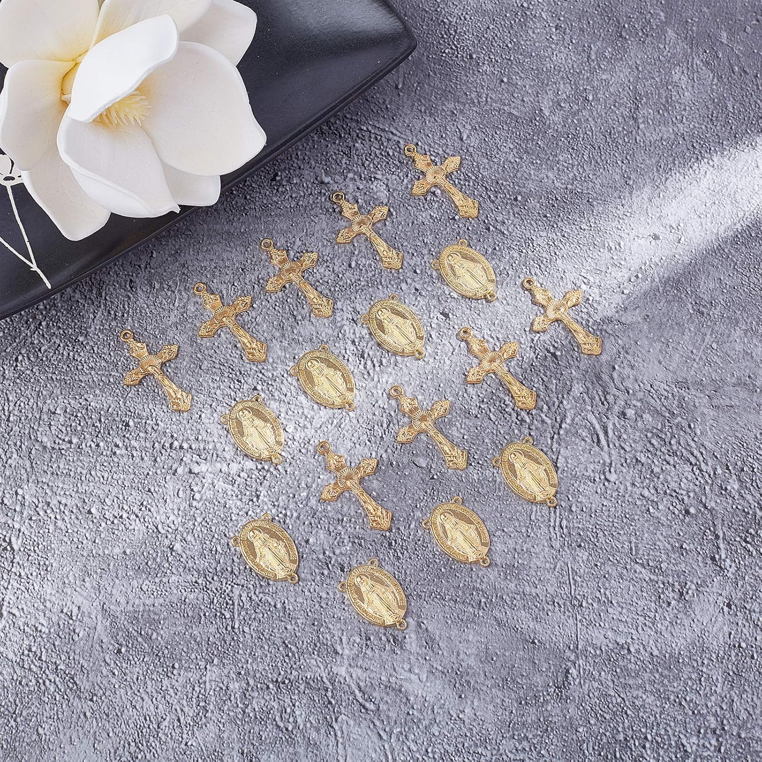 SUNNYCLUE Golden Tibetan Style Rosary Cross Charms Center Miraculous Medal with Alloy Crucifix Cross Charm Oval Chandelier Gold Links Connectors for Rosary Holy Beads Easter Necklace Party Favor - Image 5