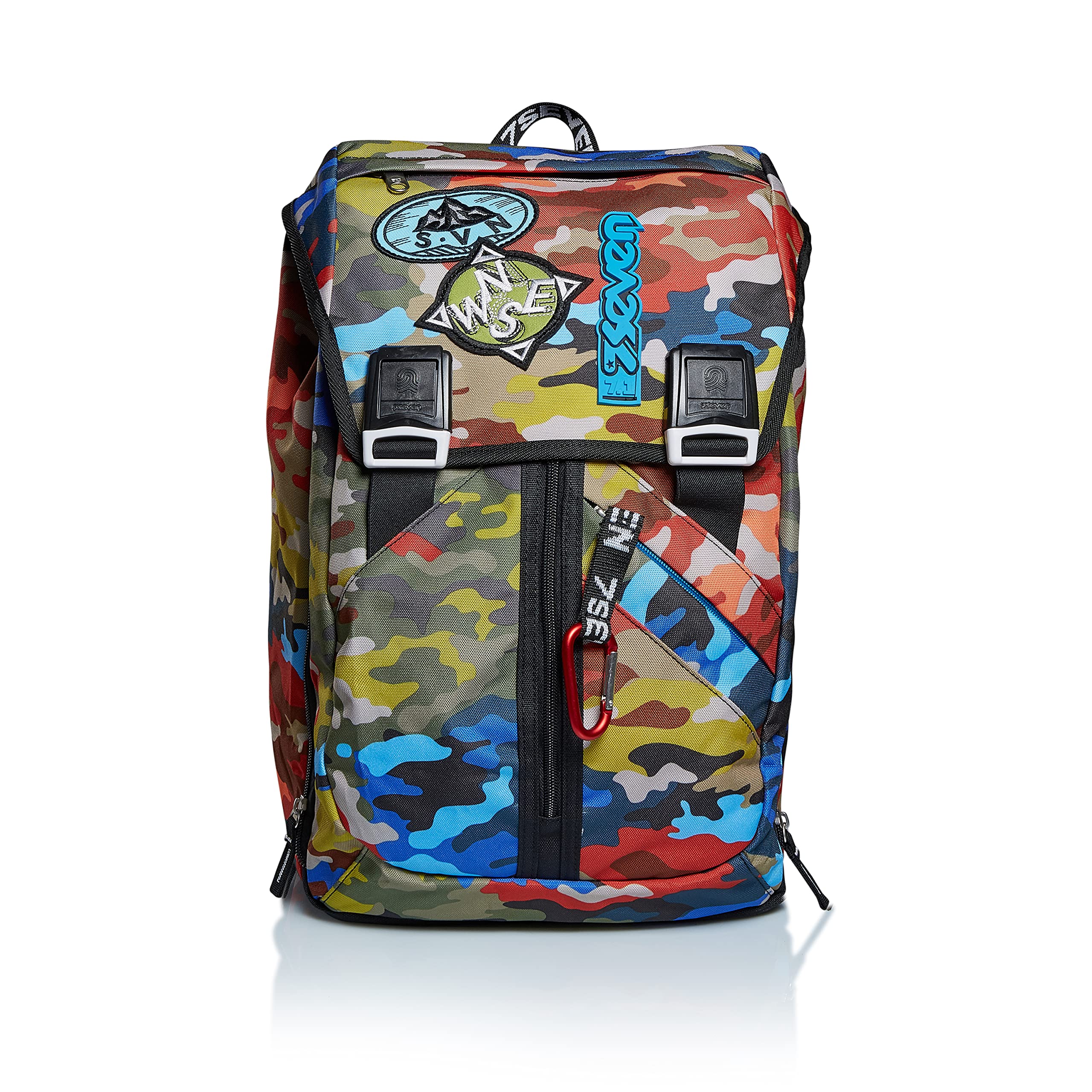 Zaino Scuola Estensibile SEVEN - ADVENTURE CAMO, Verde Militare, 28 Lt + Coprizaino Antipioggia Impermeabile
