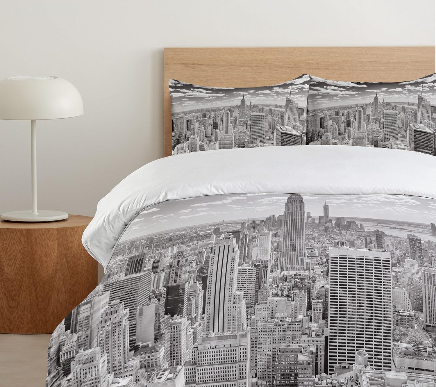Ambesonne New York Duvet Cover Set, NYC Over Manhattan from Top of Skyscrapers Urban Global Culture City Panorama, Decorative 3 Piece Bedding Set with 2 Pillow Shams, Queen Size, Grey Queen Grey