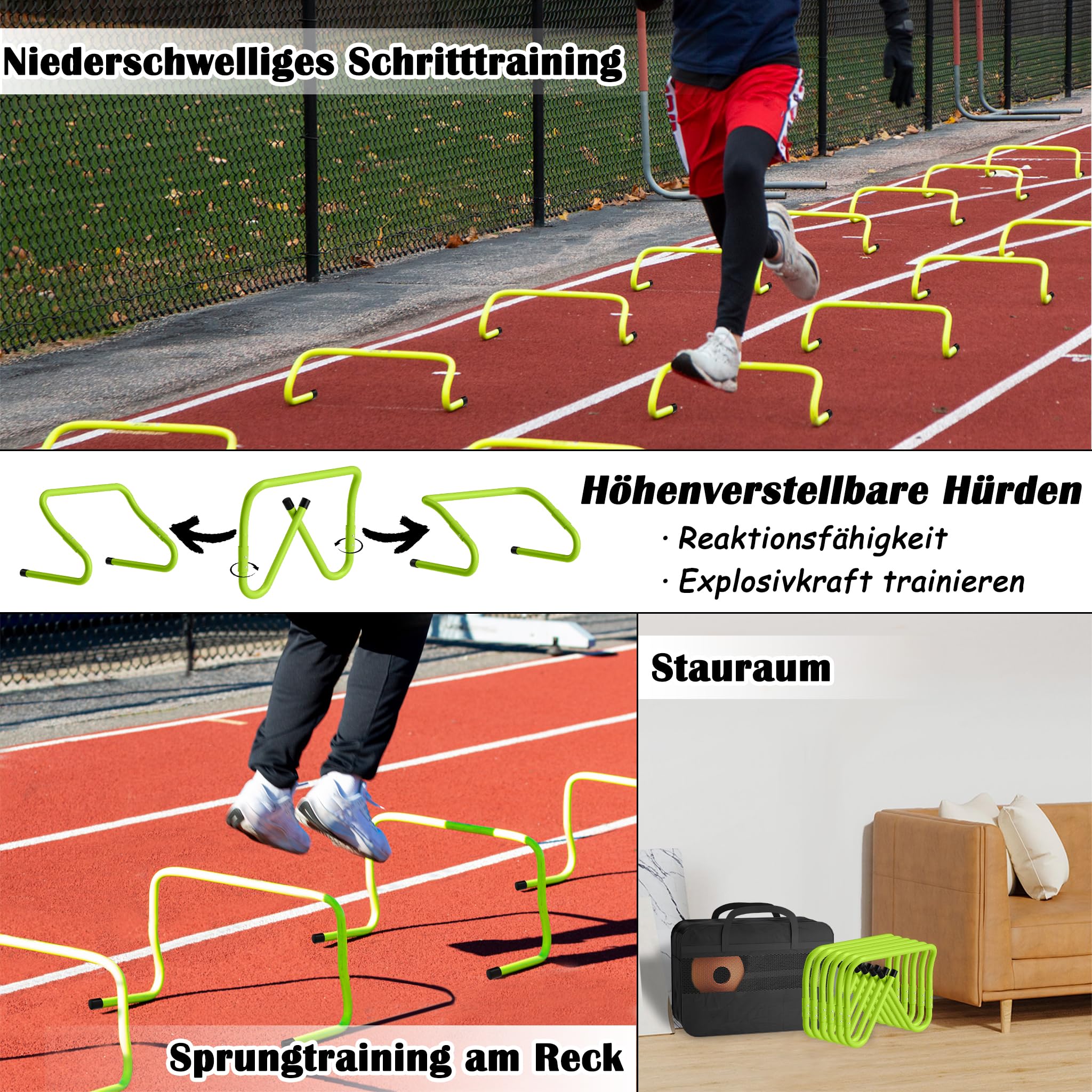 NAIZY Fußball Trainingszubehör Satz, inkl. 6m Koordinationsleiter & 12x Mark Hütchen & 6x Höhenverstellbar Hürden & 4x Erdnägel & 1x Widerstandsschirm & Aufbewahrungstasche, Speed/Agility Trainingsatz