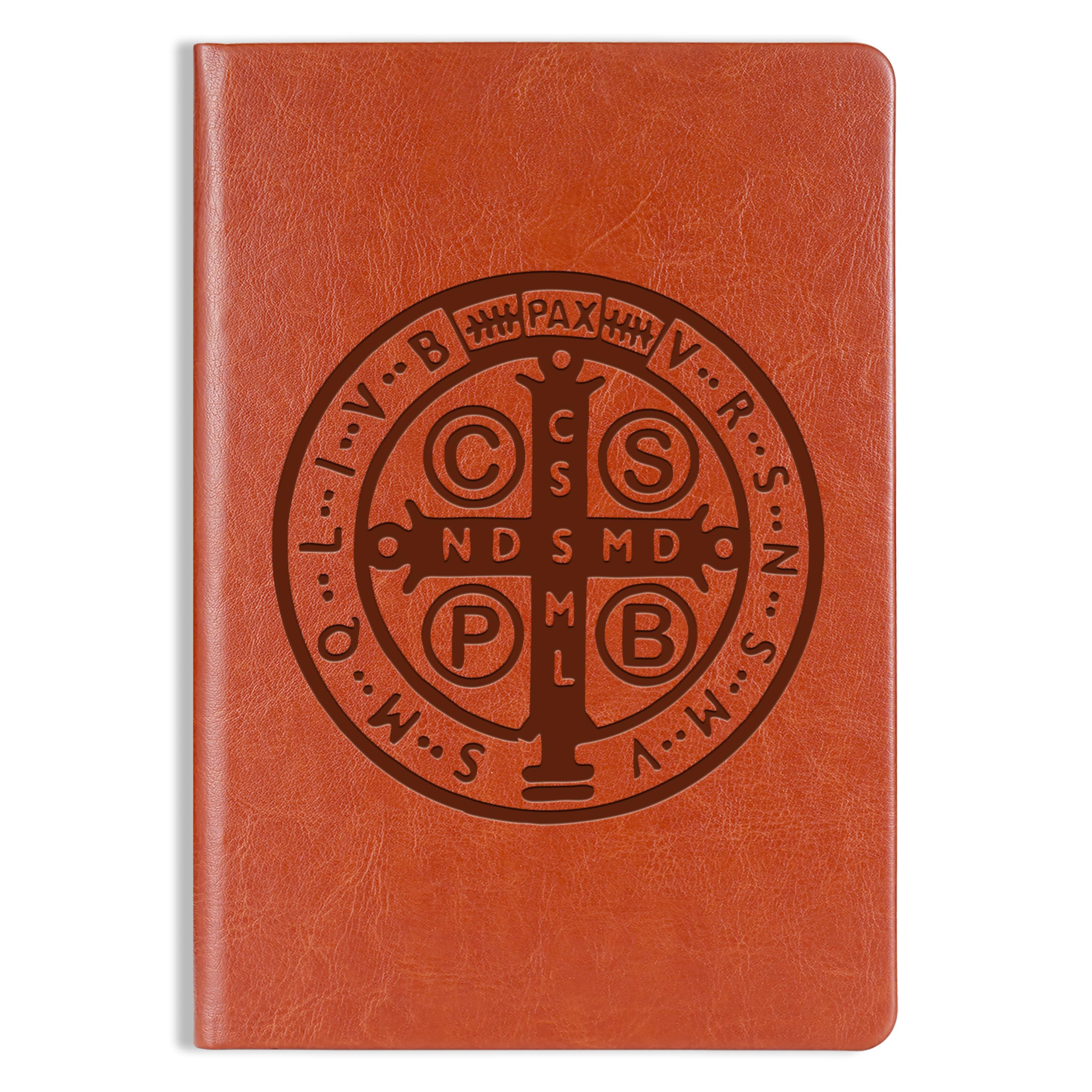 WHLBHG Saint Benedict Gift Medal Benedict Exorcism Leather Journal Notebook Evil Cross Protection Religious notebook Catholic Roman Gifts for Men