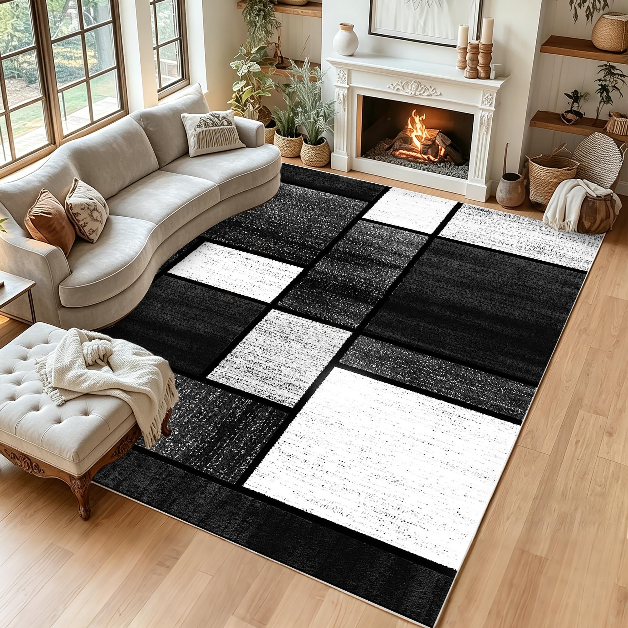 Tapis de salon 140 x 200 cm lavable et tapis de cuisine d'entrée