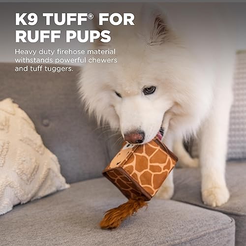 Miniatura 3 de Outward Hound Fire Biterz Cubez Brown Giraffe Squeaky Ballistic Firehose Dog Toy