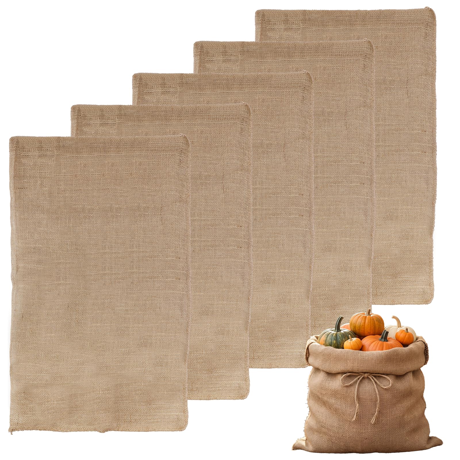Extra Large Hessian Jute Sack 5 Pack, 100x60cm Burlap Potato Sacks, Heavy Duty Hessian Bags for Vegetable Storage, Potatoes & Produce