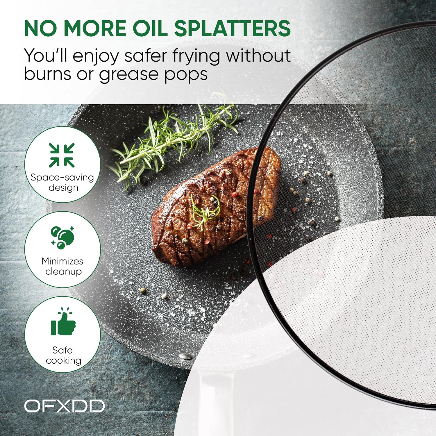 Large Screen Grease Splash Protector Splatter for Frying Pan - 11.4" - Top Nonstick Cover Protector for Stove