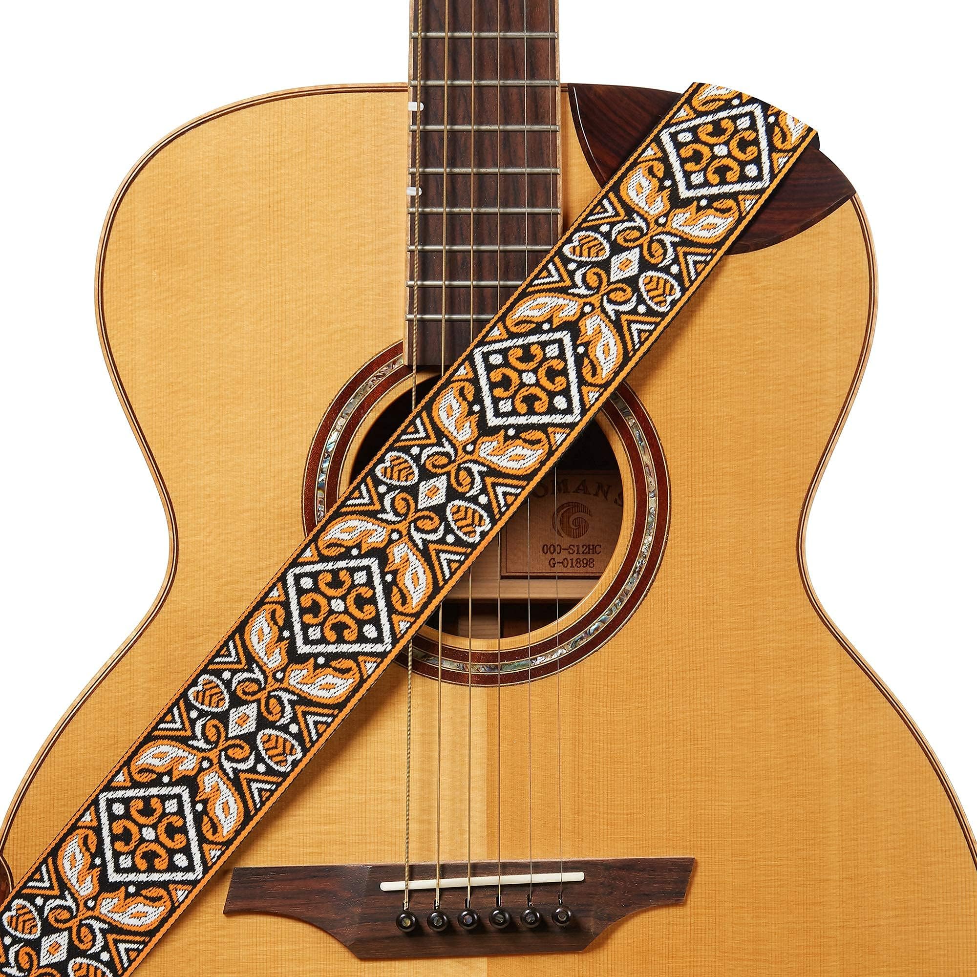 AmumuGuitar Strap for Acoustic, Electric, and Bass Guitars with Strap Blocks & Headstock Strap Tie -Orange