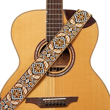 Amumu 2" Orange Embroidery Guitar Strap - Premium Leather Ends - for Acoustic, Electric, Bass Guitars, Adjustable 37 to 63"