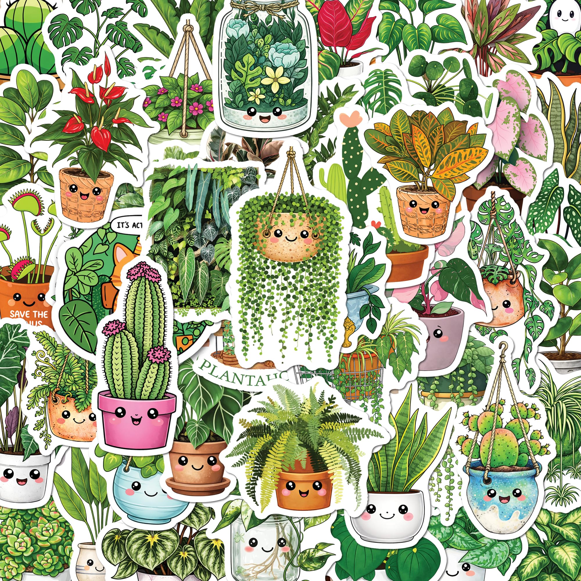 BEATRI Green Plants Stickers 50Pcs Waterproof Vinyl Plant Floral Decor