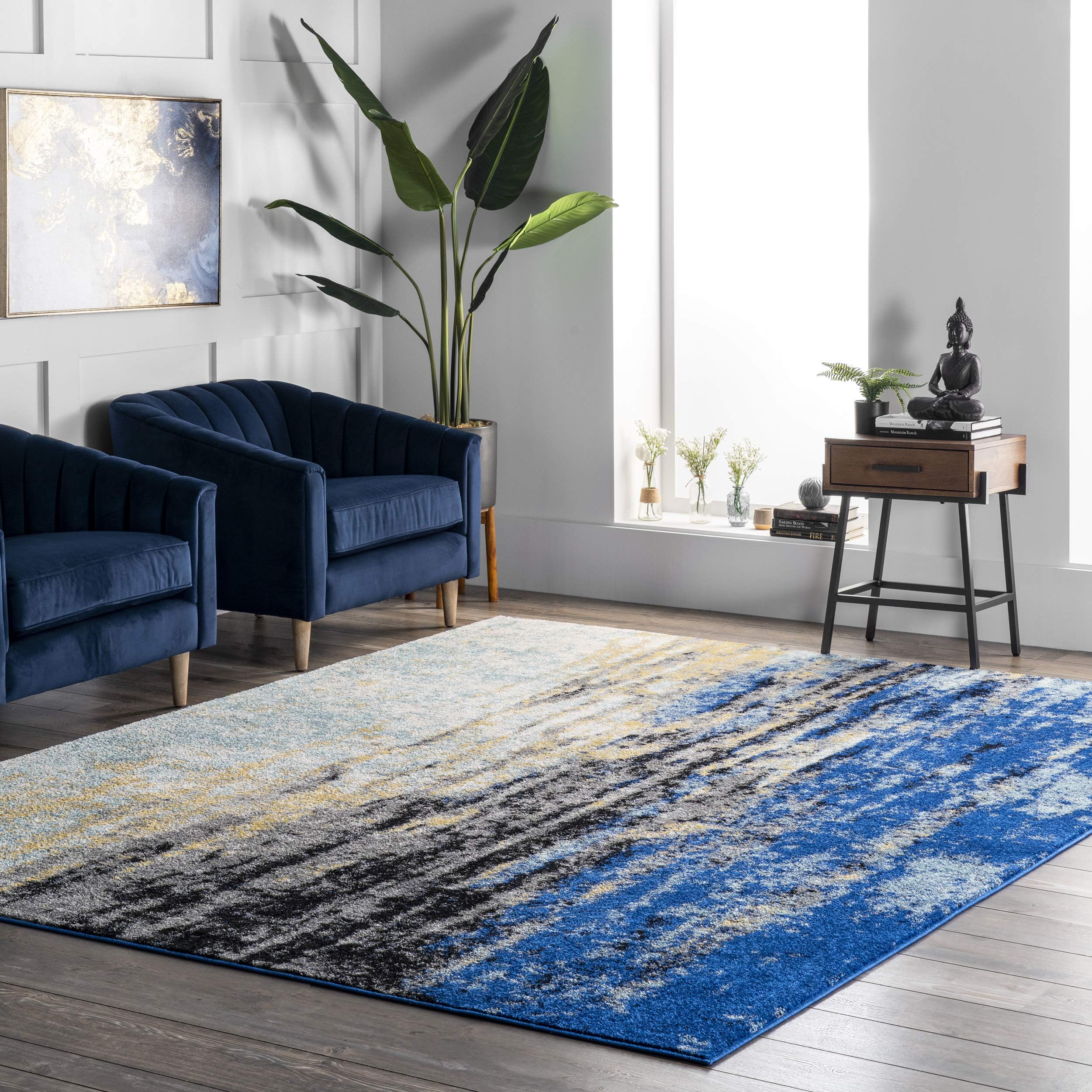 nuLOOMKatharina Abstract Motif Area Rug, 4x6, BlueOEKO-TEX STANDARD 100