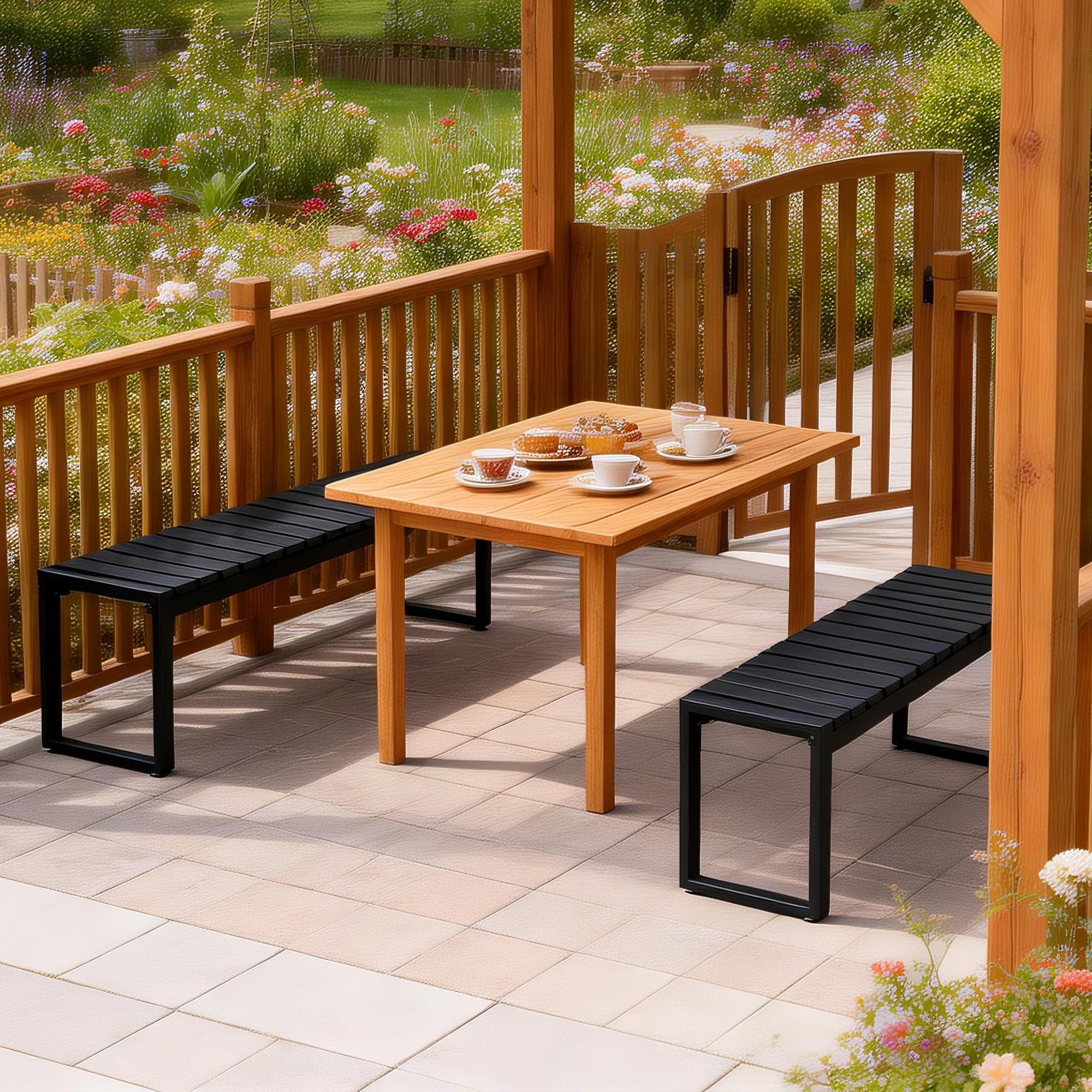 Mingone Gartenbank Wetterfest Sitzbank Parkbank Bank Holz Gartenmöbel für Balkon Terrasse Garten bis 200kg Belastbar (120cm-1) | Sitzbank ohne Rückenlehne | Balkonbank Wetterfest | Für Balkon Terrasse Garten | Bis 200kg Belastbar