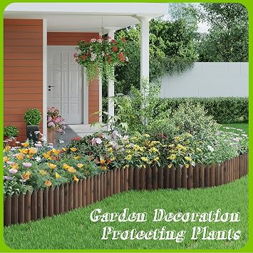 Wood Garden Edging Border Wooden garden Fence Landscape Edging Lawn Fence Border with Gloves Decorative Flower Bed Border for Yard Patio Pathway Tree Outdoor-47.2L X 11.8H (3PACK, 12FT Total Length)