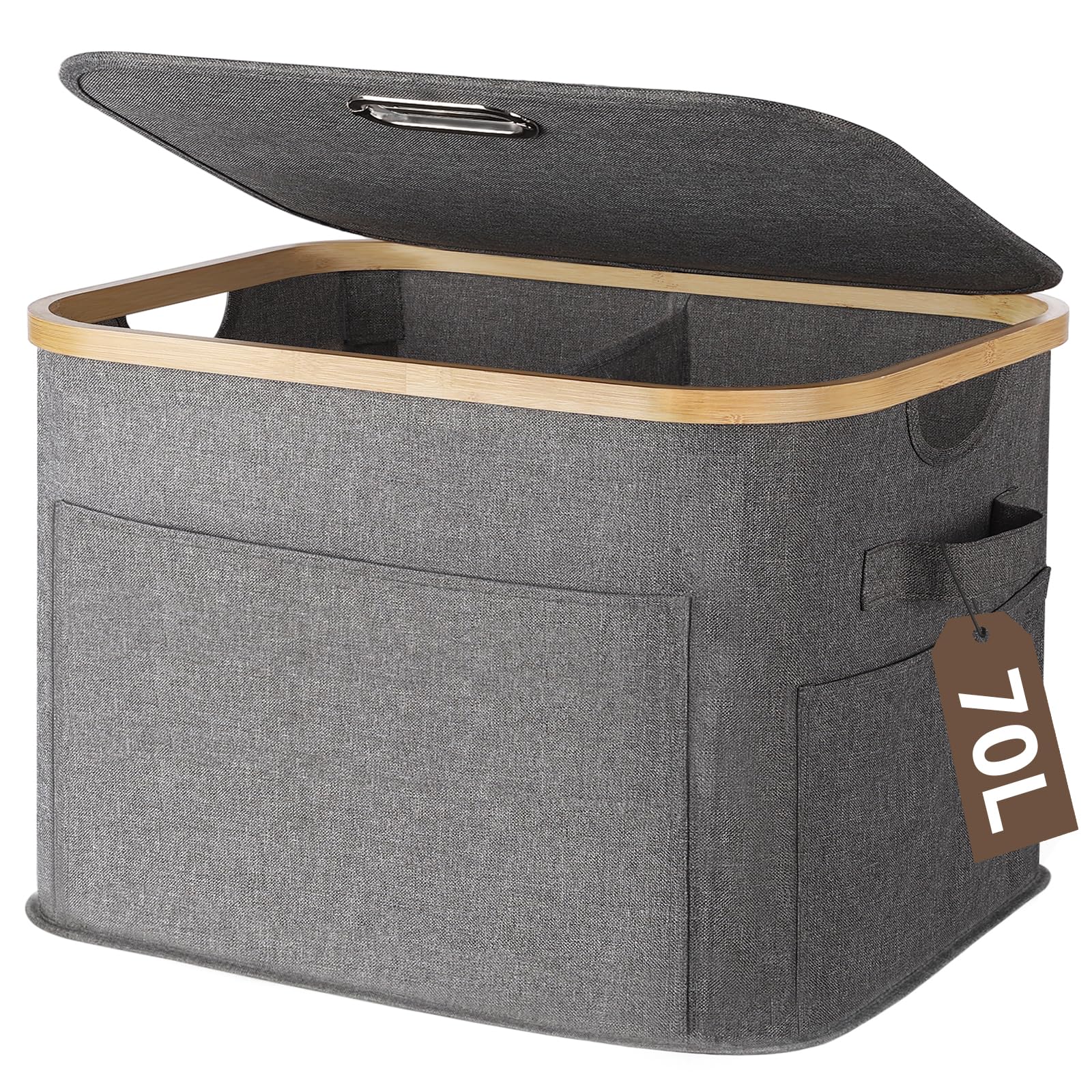 OUSFOT Cesto Ropa Sucia con Tapa 70L, Cubo 2 Compartimentos, Laundry Basket Impermeable para Armario