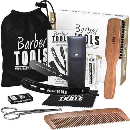 Beard & Shaving Set for Men | Shaving Razor Beard Brush Beard Comb Scissors Storage Pouch Beard Accessories Kit
