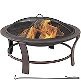 Wood-Burning Fire Pit Bowl with Stand - with Spark Screen