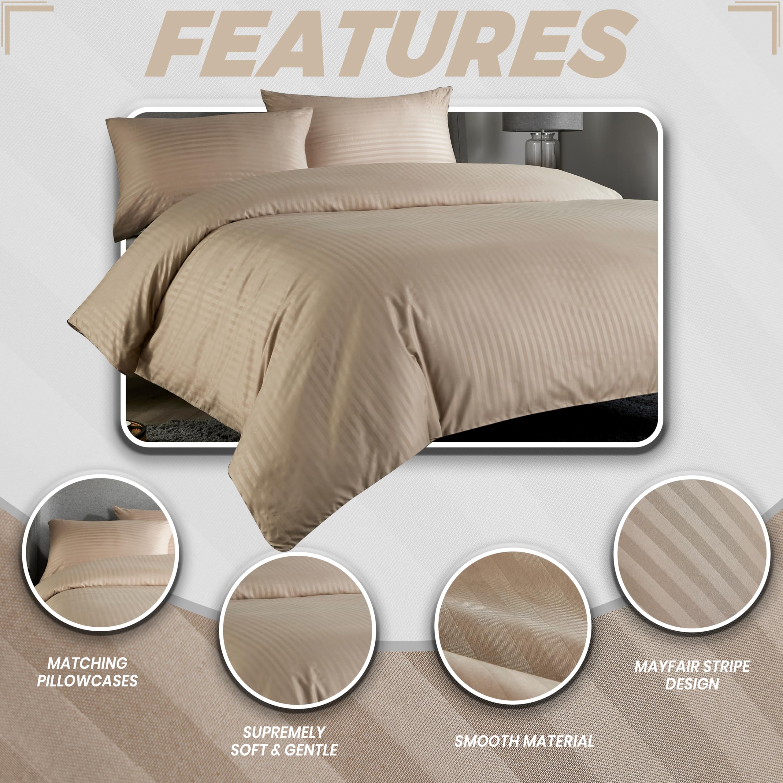 Olivia Rocco Mayfair Stripe Duvet Cover Set Easy Care Satin Stripes Comforter Reversible Bedding Quilt Covers With Pillowcases - Image 4