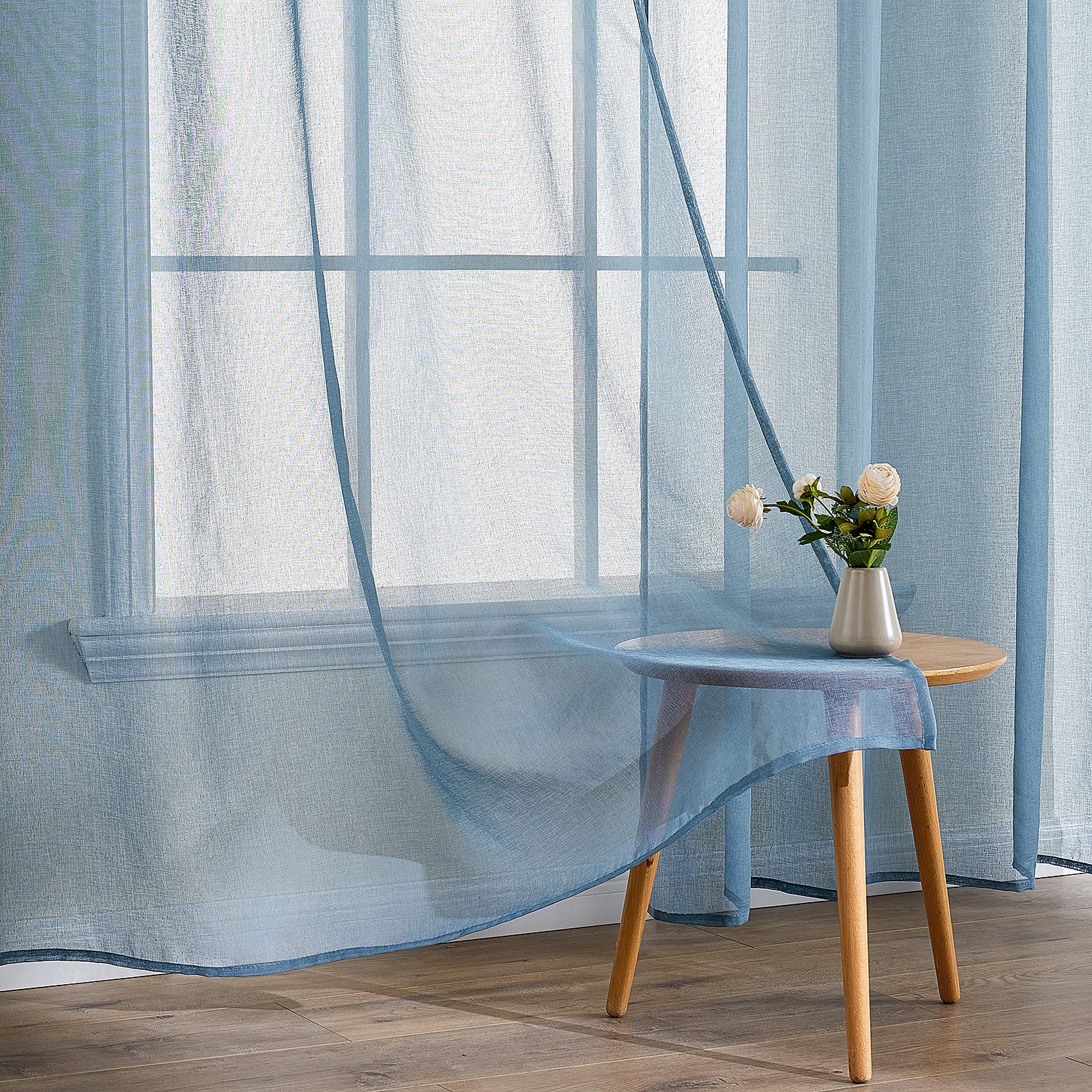 EMEMA 2 Panels Transparent Voile Curtains with Soft Eyelets Windows for Bedroom and Living Room Elegant Living Room 140x300cm Blue Steel - Image 4