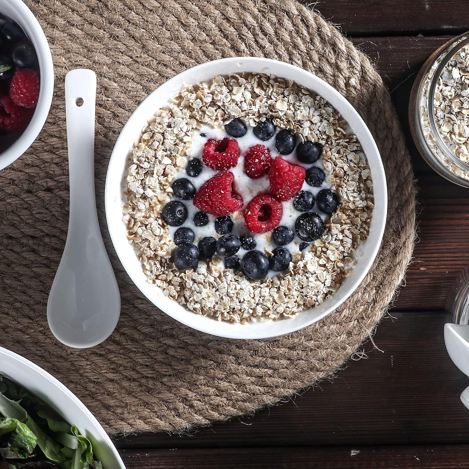 Artena Asian Soup Bowls with Spoons Set of 4, 26 oz Pasta, Ramen, Pho Bowls and Soup Spoons Set, Advanced Porcelain Elegant White Cereal Bowls for Kitchen, Dishwasher Microwave Oven Safe Bowls : Home & Kitchen