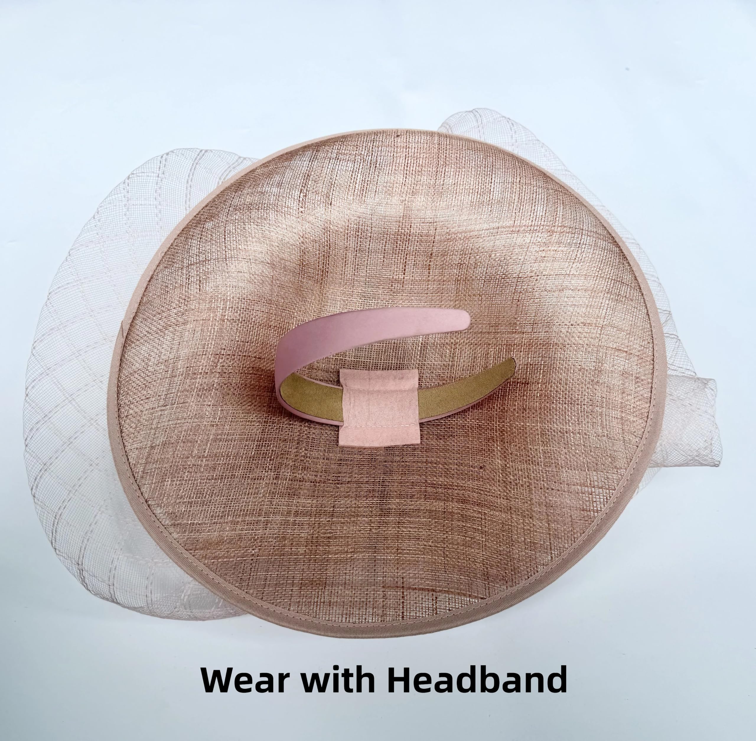 Cappello fascinator in sinamay con fiore di piume, perfetto per matrimoni, cocktail eventi e tea party, cappello derby da donna, B11-Sinamay Rosa Polveroso, M