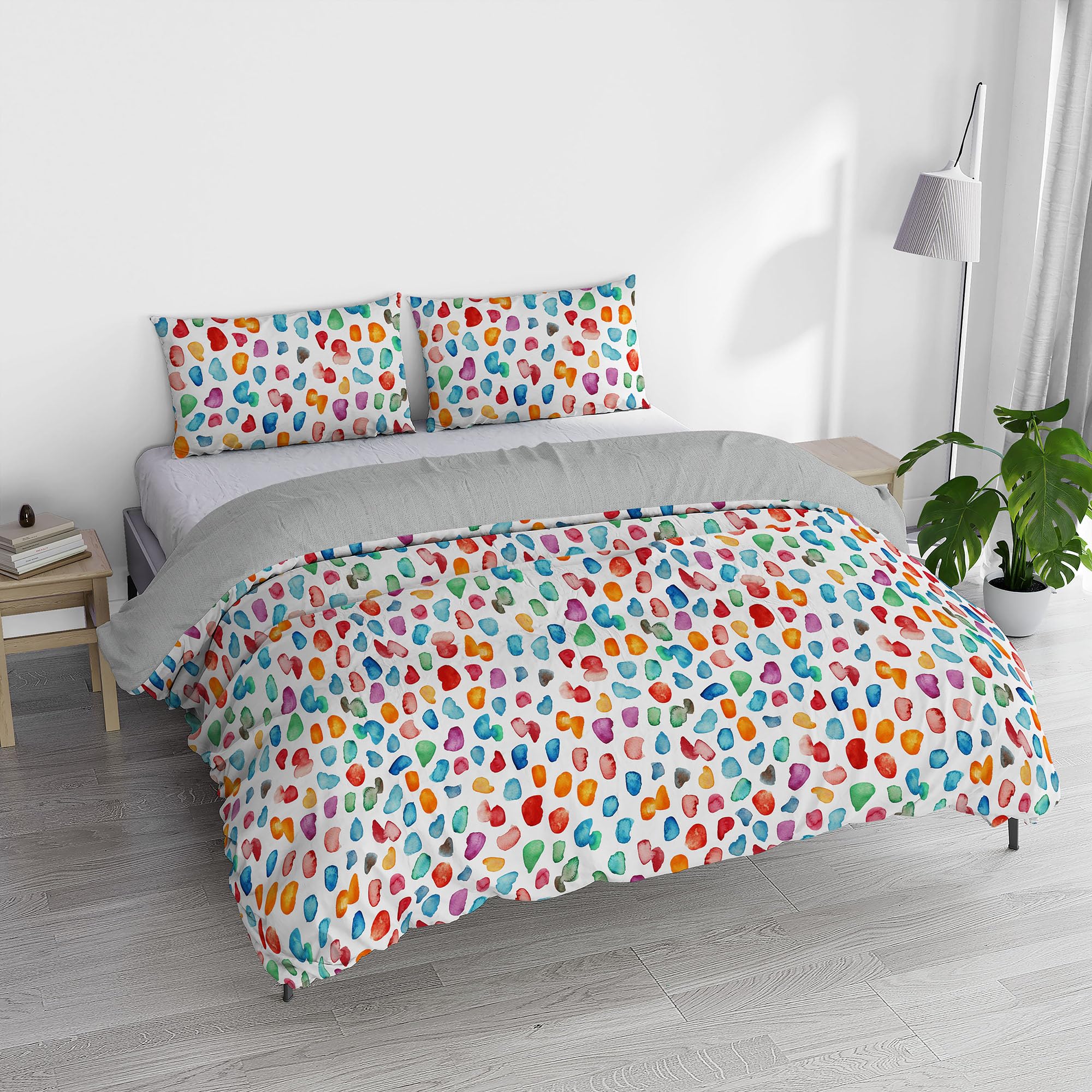 Italian Bed Linen Watercolor Duvet Cover Set with Digital Print, Double, WT 01