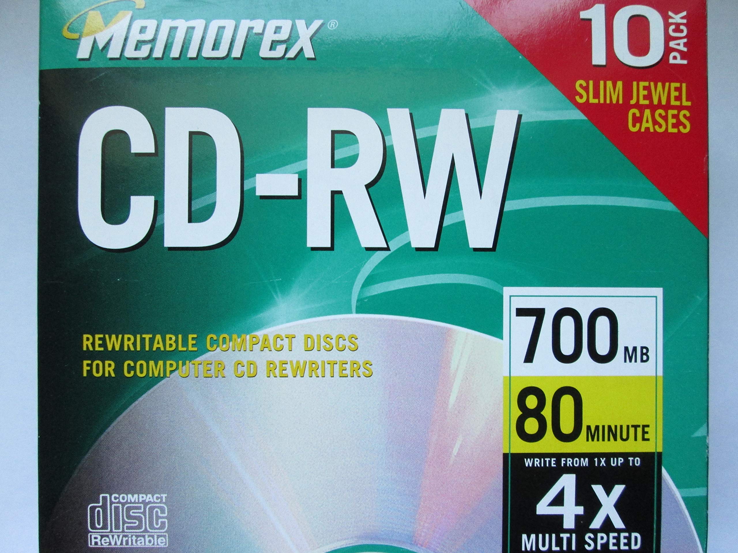 CD-RW 1 x -4 x, 80 min/700Mb, DE Marque W/fin Jewel Cases, 10/PK, vendu comme 1 colis