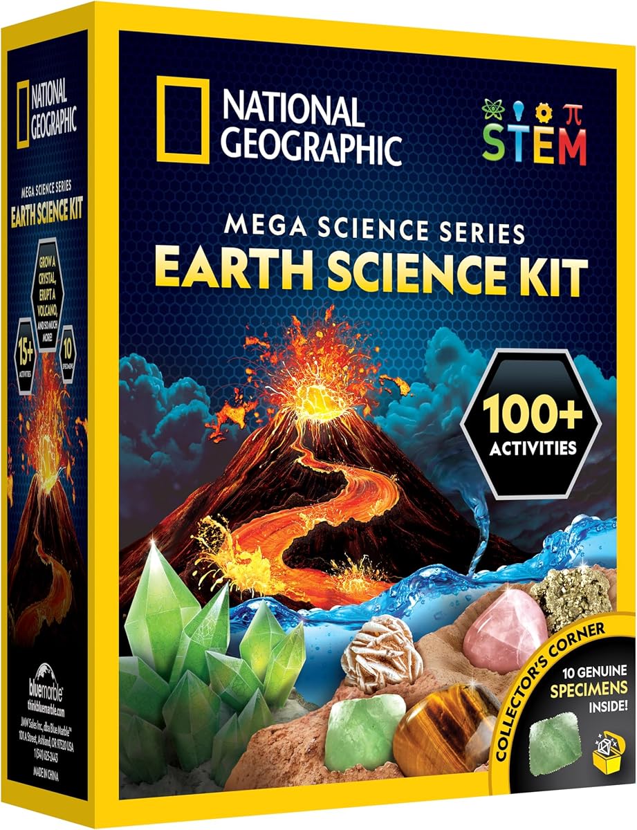 Kit de ciencias de la Tierra de National Geographic con más de 100 actividades para niños de 8 a 12 años | Cultivo de cristales, experimentos con volcanes, colección de rocas, actividades de ciencias de la tierra, proyectos STEM, regalo de cumpleaños