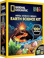 National Geographic Earth Science Kit: 100+ STEM Experiments for Kids, Crystal Growing, Volcano, Rock Collection, Boys Girls