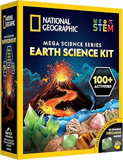 National Geographic Earth Science Kit: 100+ STEM Experiments for Kids, Crystal Growing, Volcano, Rock Collection, Boys Girls