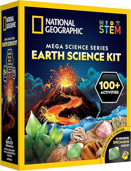 National Geographic Earth Science Kit – 100+ Science Experiments & Activities for Kids, Crystal Growing, Volcano Science Kit, Rock Collection, STEM Project Toy for Boys & Girls (Amazon Exclusive)