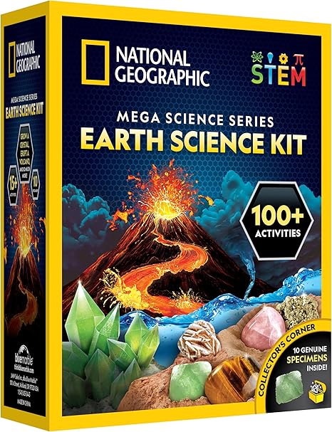 National Geographic Earth Science Kit – 100+ Science Experiments & Activities for Kids, Crystal Growing, Volcano Science Kit, Rock Collection, STEM Project Toy for Boys & Girls (Amazon Exclusive)