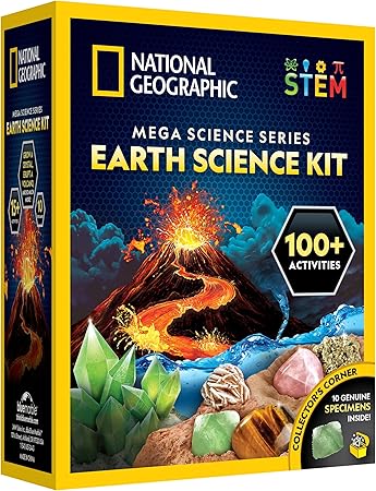 National Geographic Earth Science Kit – 100+ Science Experiments & Activities for Kids, Crystal Growing, Volcano Science Kit, Rock Collection, STEM Project Toy for Boys & Girls (Amazon Exclusive)