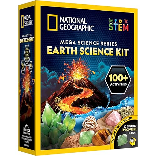 National Geographic Earth Science Kit – 100+ Science Experiments & Activities for Kids, Crystal Growing, Volcano Science Kit, Rock Collection, STEM Project Toy for Boys & Girls (Amazon Exclusive)
