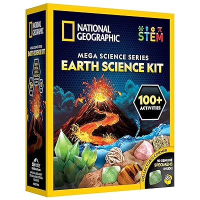 National Geographic Earth Science Kit – 100+ Science Experiments & Activities for Kids, Crystal Growing, Volcano Science Kit, Rock Collection, STEM Project Toy for Boys & Girls (Amazon Exclusive)