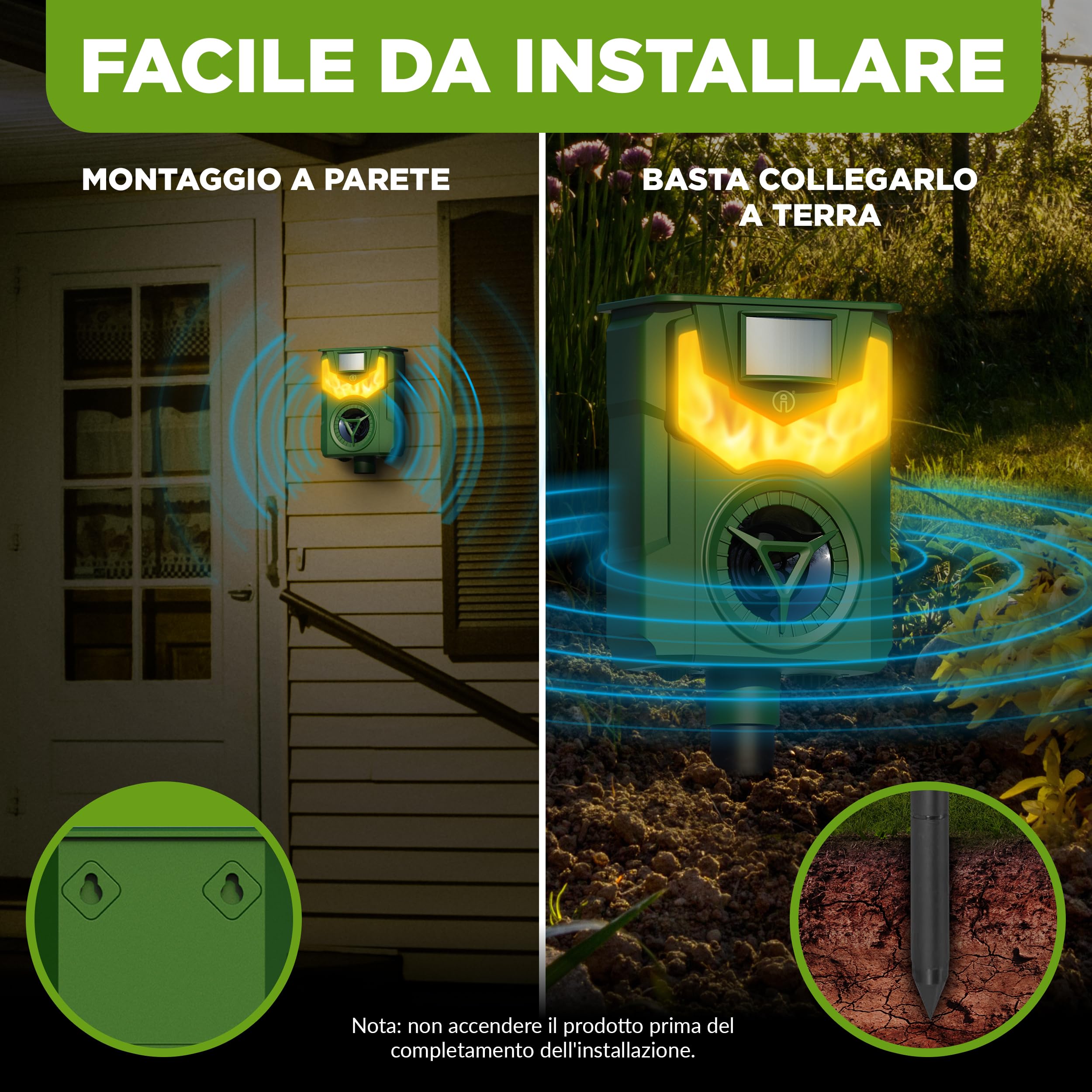 ISOTRONIC Repellente solare per animali selvatici: procioni, cervi, volpi e cinghiali – Repellente a frequenza + luce a fiamma – Efficace deterrente per animali (3 pezzi)