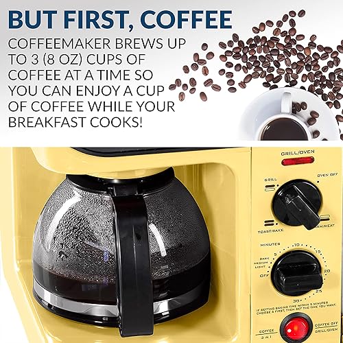 Miniatura 3 de Nostalgia Estación de desayuno eléctrica retro 3 en 1 de tamaño familiar parrilla fundida a presión antiadherente horno tostador de 4 rebanadas