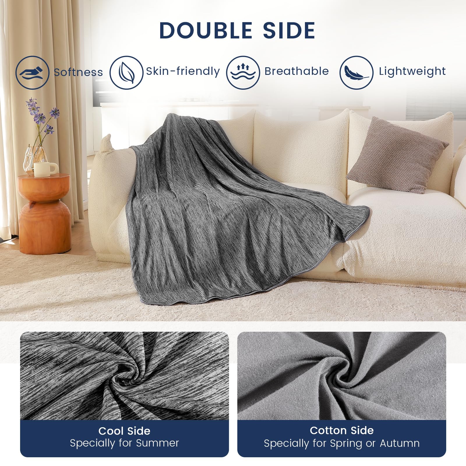 Danctec Cooling Blanket for Night Sweats Summer Cool Throw for Hot Sleepers Q-Max>0.45 Cool Fiber for Bed Sofa Chair Travel Adult Kid or Menopause - Image 3