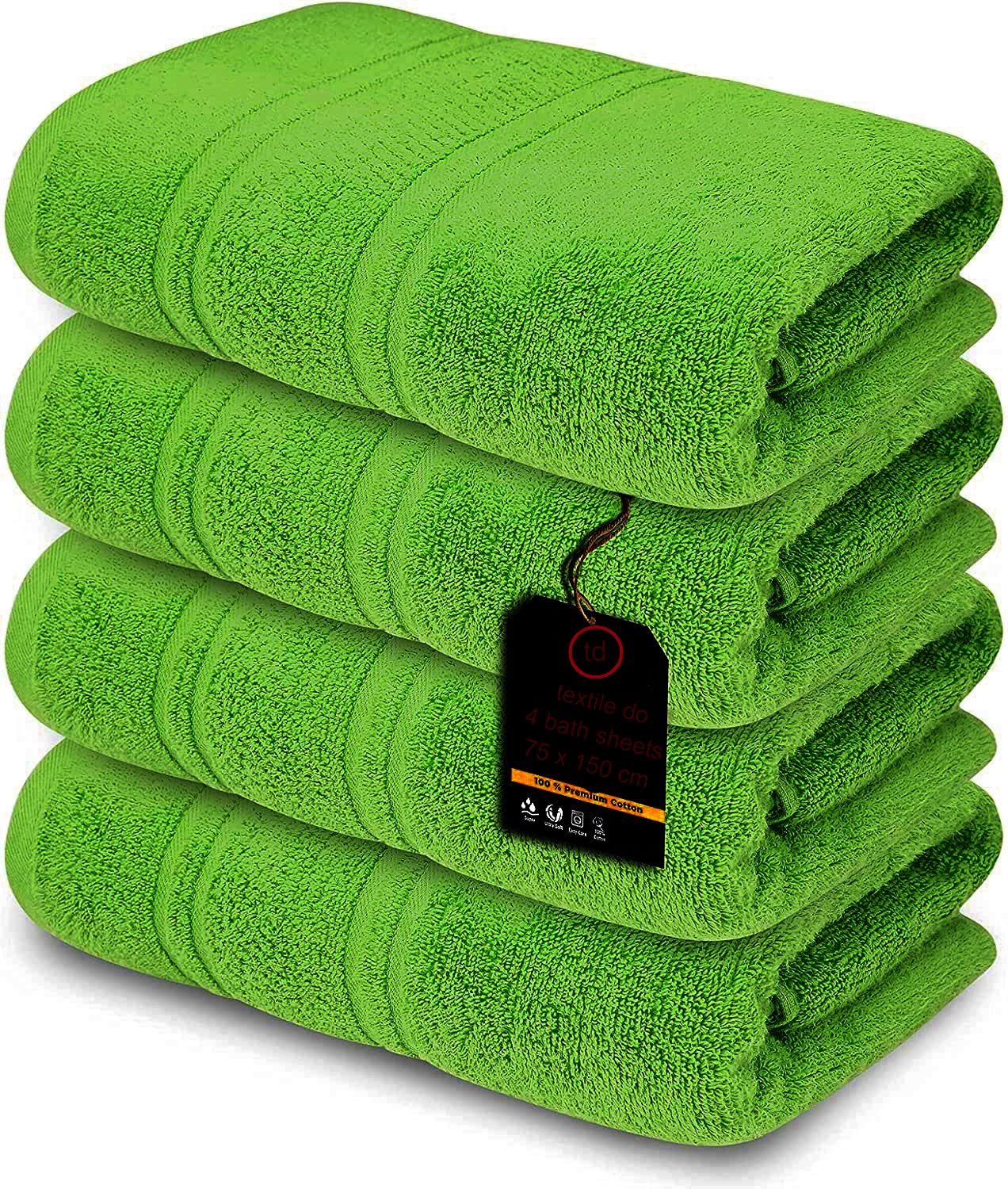 Textile Do 4 x Large Jumbo Bath Sheet Towel Set (75 x 150 cm -500 GSM) 100% Egyptian Cotton Bath Sheets Big Towels (Lime, Cotton)