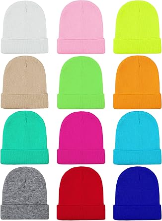 Cooraby 12 Pack Kids Winter Beanies Knit Warm Cold Weather Beanies Hats, Assorted Colors