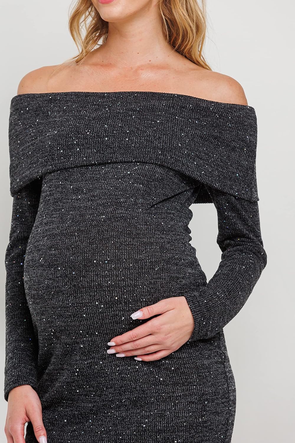 LaClef Women's Off Shoulder Sweater Knit Maternity Dress