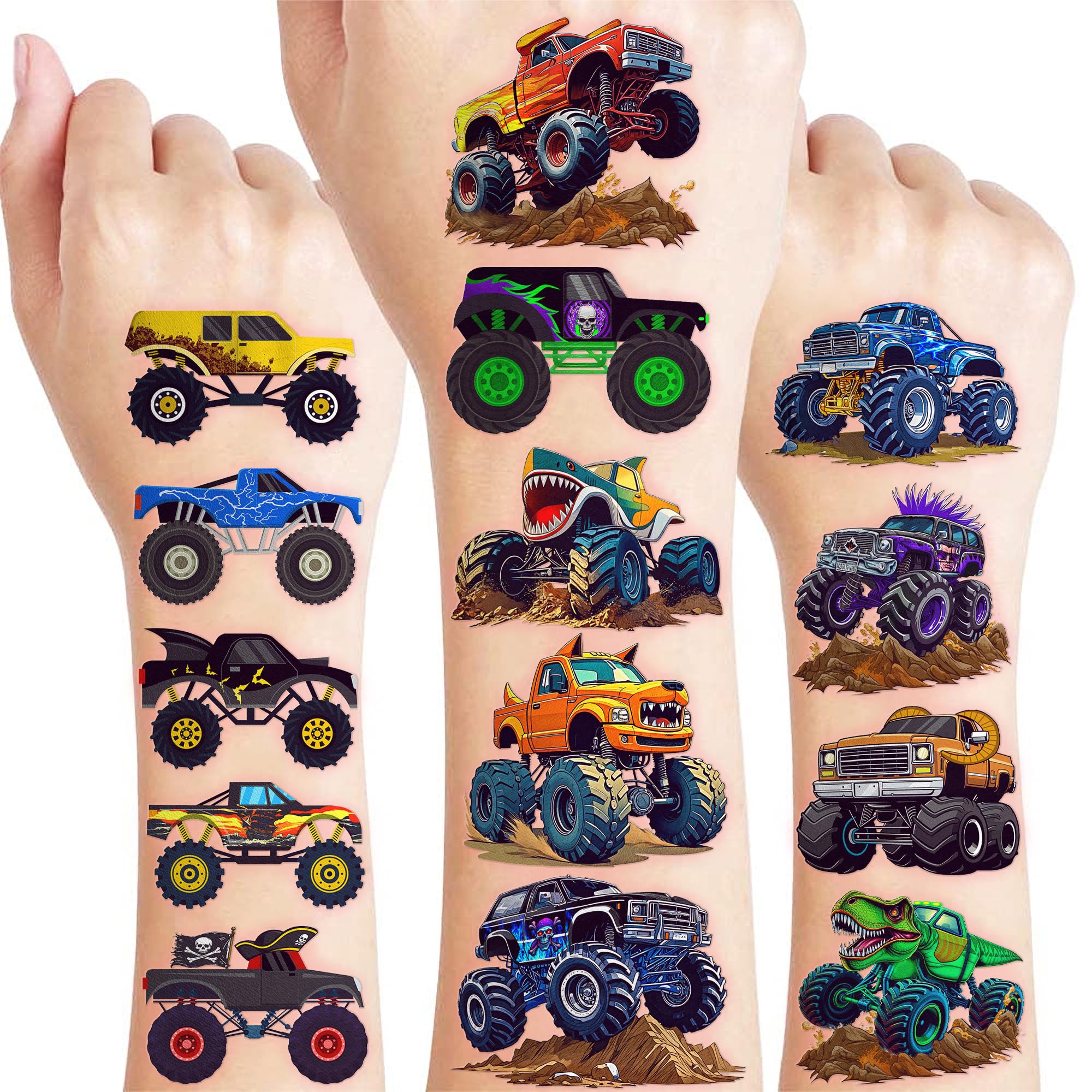 60 PCS Monster Truck Temporary Tattoos for Kids