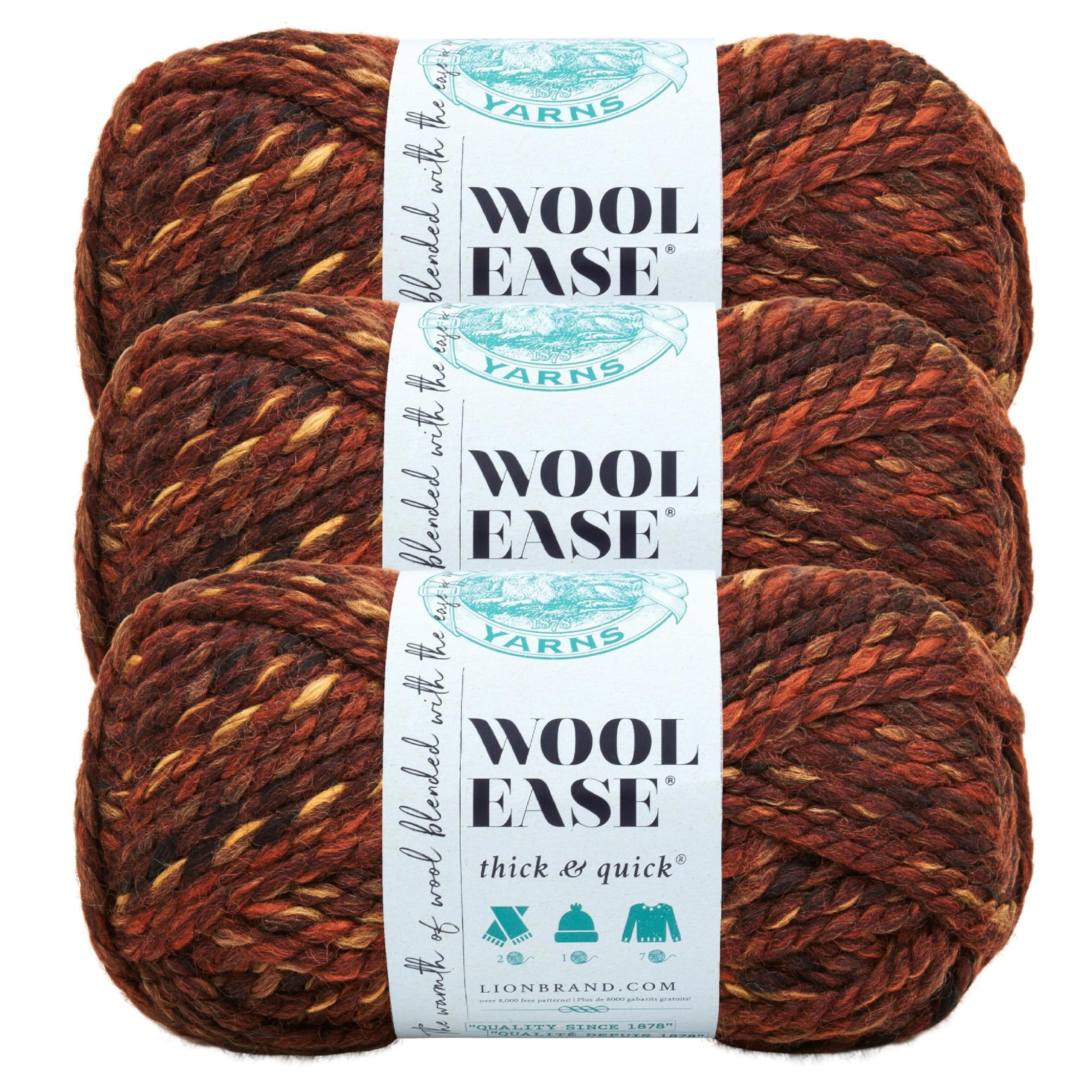 Lion Brand Yarn Wool-Ease Thick and Quick Yarn, Soft and Bulky Yarn for Knitting, Crocheting, and Crafting, 3 Pack, Sequoia