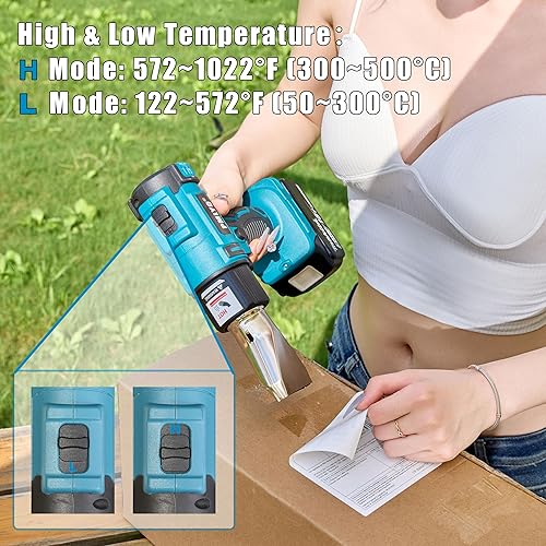 Miniatura 4 de Pistola de calor inalámbrica para batería Makita, pistola de aire caliente de soldadura de calentamiento rápido de 350 W, ajuste de 2 temperaturas