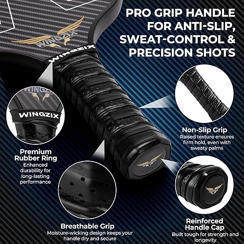 Miniatura 3 de Juego de 4 palas de pickleball con bolas  Pro T700 superficie de fibra de carbono, núcleo de panal de polipropileno de 0.630 pulgadas, palas de