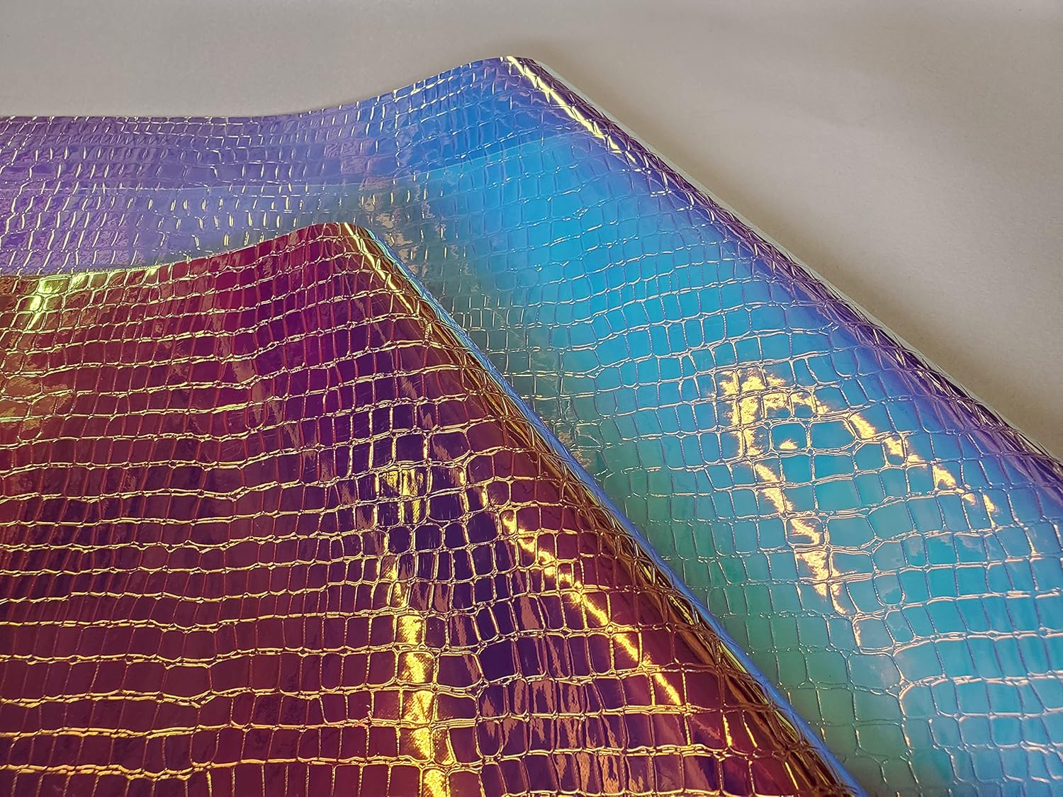 Fabric Empire Vinyl Upholstery Embossed Holographic Crocodile Hologram Glossy Fabric Material 54 Wide Sold by The Yard (Copper)