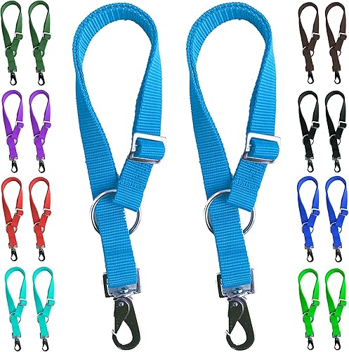 Majestic Ally Paquete de 2 ganchos de correa para cubo de agua de caballo, ajustables de 18 a 30 pulgadas de longitud, para uso en interiores o