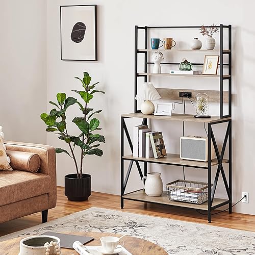 Miniatura 8 de Yaheetech Estante para hornear de 5 niveles con almacenamiento y toma de corriente para cocina soporte para microondas con estantes de