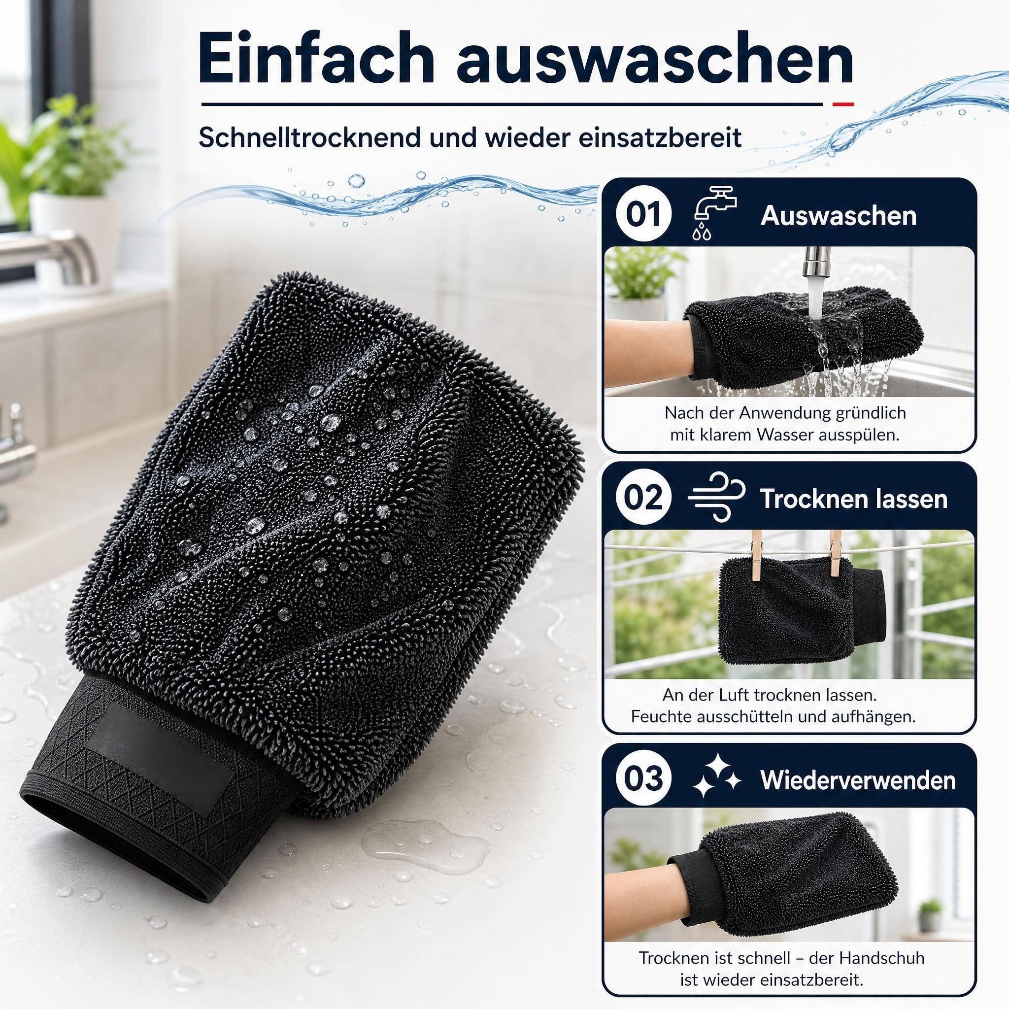 Schrubbi Mikrofaser Putzhandschuhe Weicher Waschhandschuh Mit Hoher Wasseraufnahme Für Staub Leichten Schmutz Glas Lack Fliesen Edelstahl Auto Haushalt Küche Bad Möbel Und Alltag (2pcs)