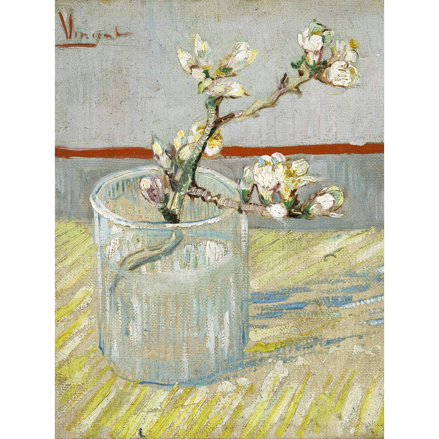 Vincent Van Gogh Sprig Of Flowering Almond In A Glass Large Wall Art Print Canvas Premium Poster Mural