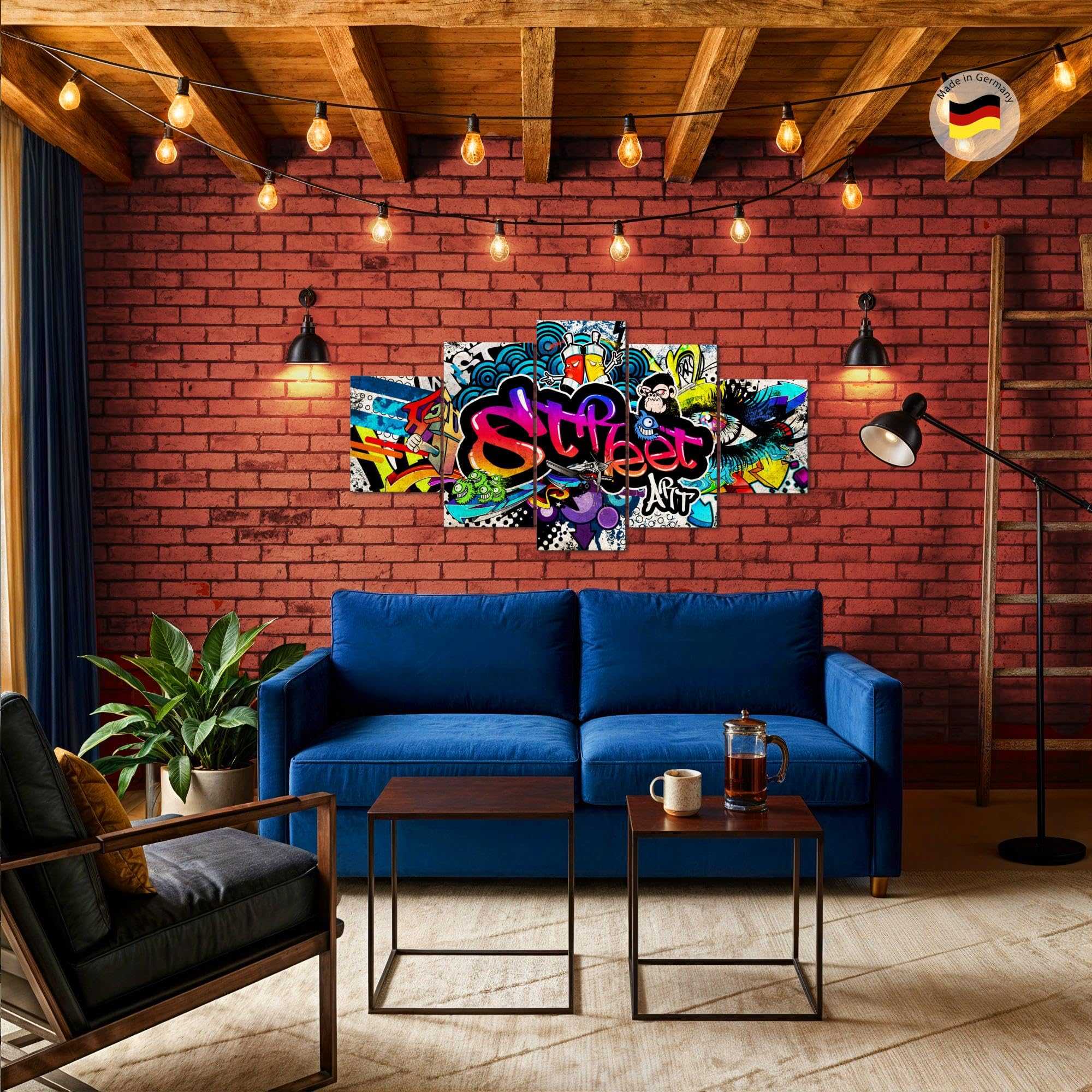Runa Art Quadro Murale Tela Non Tessuta 5 Pezzi Street Art Colorata Per Camera Da Letto E Corridoio 004553c