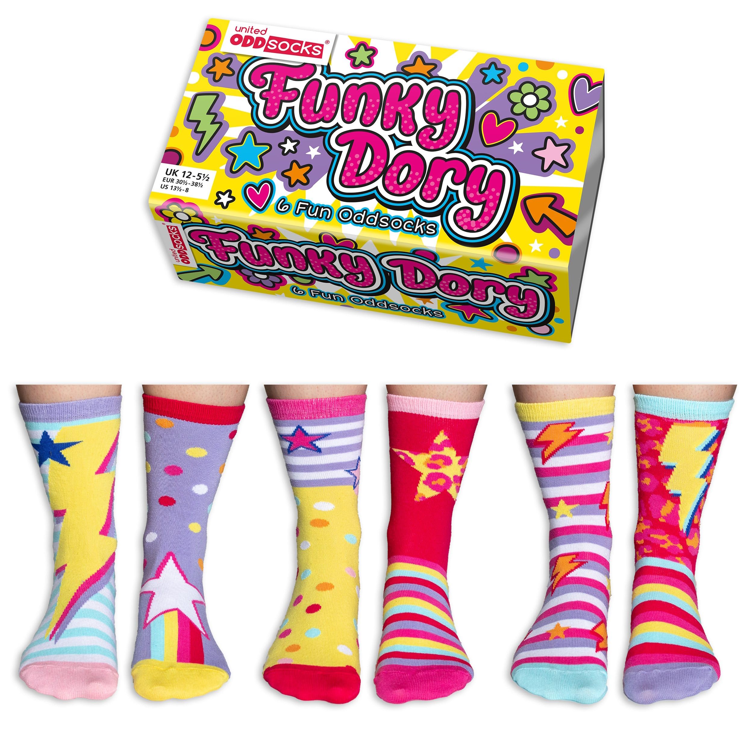 United Oddsocks Funky Dory Box 6 Oddsocks For Girls UK 12-5.5 EUR 30.5-38.5